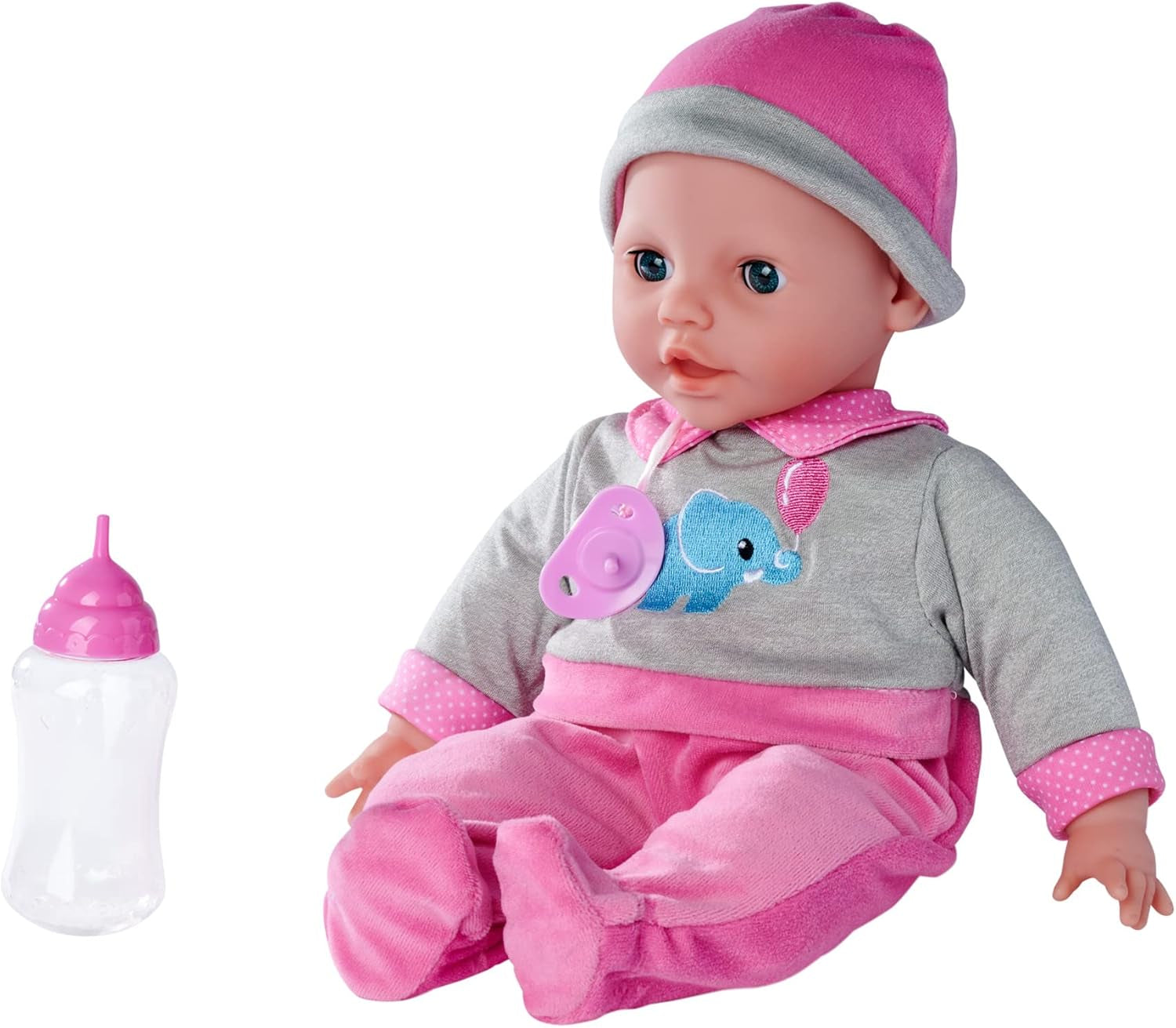 Simba 105140066 - Laura Interactive, muñeca de cuerpo blandito con ojos somnolientos, balbucea al moverlo, bebe del biberón y se duerme, 40 cm, muñeco bebé para niños a partir de 2 años