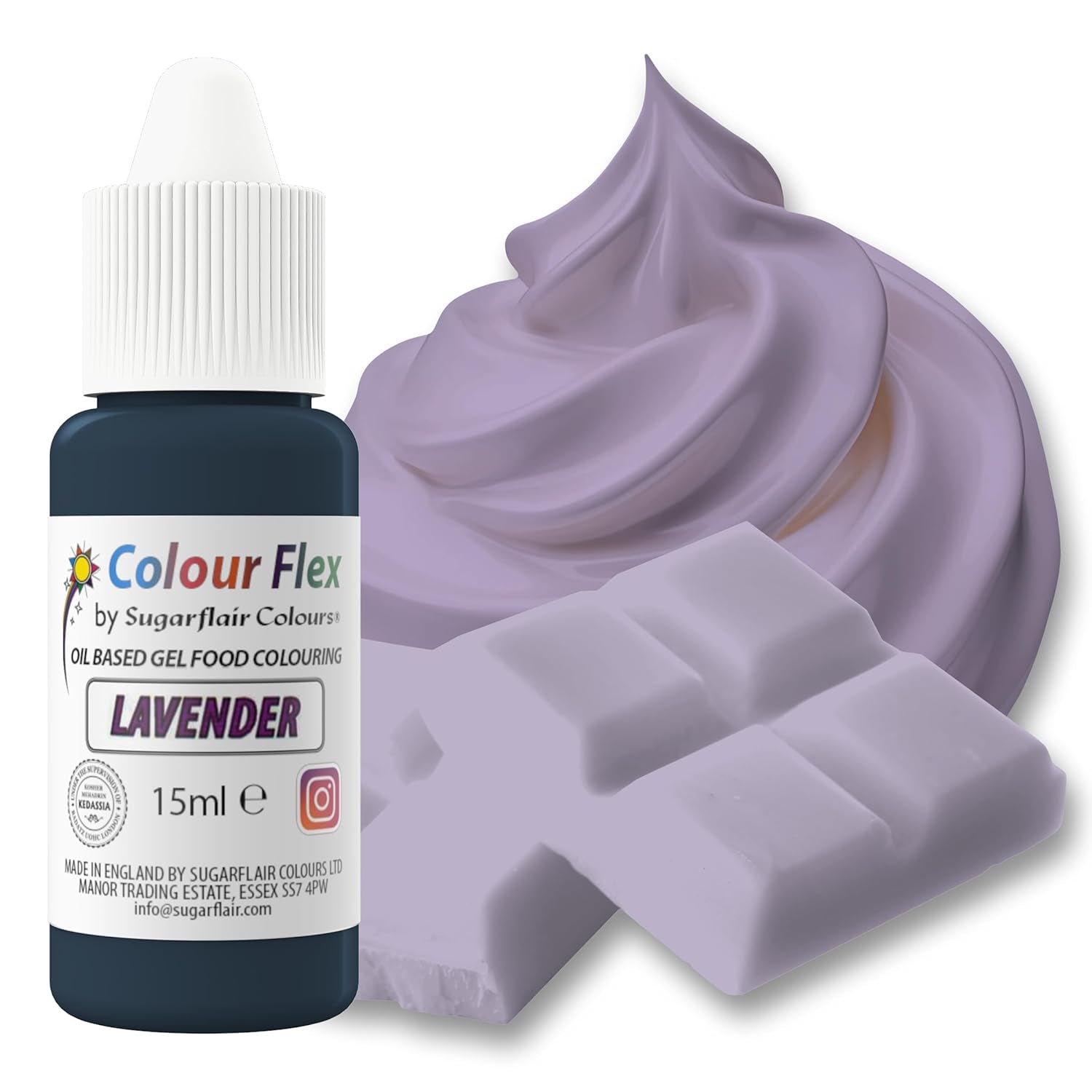 Sugarflair Colourflex Oil Based Food Coloring Lavanda, colorante alimentario líquido altamente concentrado para crema de mantequilla, chocolate, masa, fondant, glaseado y más - 15 ml