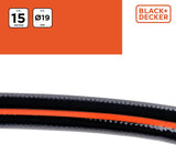 Manguera de Jardín BLACK+DECKER 15 metros - Ø19MM - PVC duradero - Regar el jardín, lavar el coche, llenar la piscina - Compatible con cualquier grifo estándar - Negro/Naranja