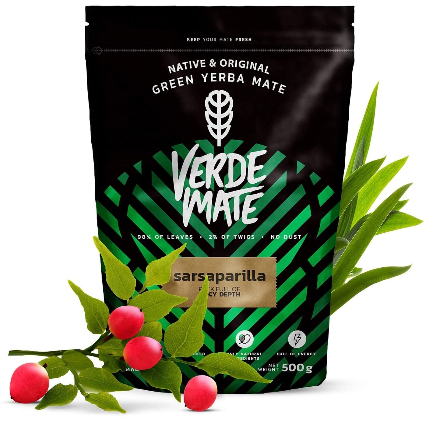 Juego de té de hierbas Yerba Mate | Yerba Mate con hierbas | Green Mate Energía Verde Guaraná, Guayusa Jazmín, Zarzaparrilla | Yerba Mate verde brasileña | 3X500G