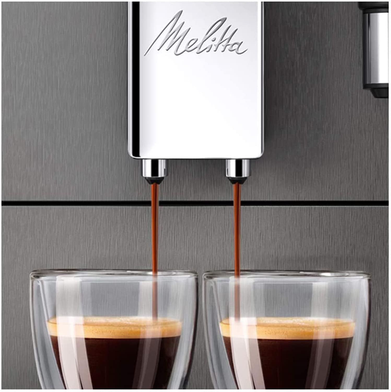 Melitta Avanza - Cafetera espresso totalmente automática con sistema de leche, cafetera espresso con molinillo y depósito de agua extra grande (1,5 l) para, por ejemplo, café. capuchino o espresso, titán místico