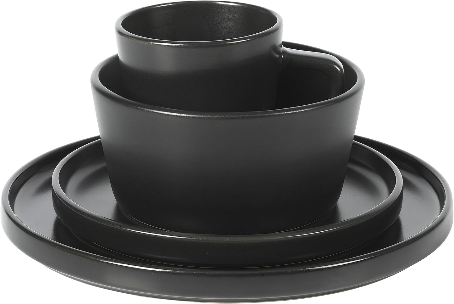 Juego de vajilla Bowery, 32 piezas, negro mate, gres, platos, tazones y tazas, 8 porciones