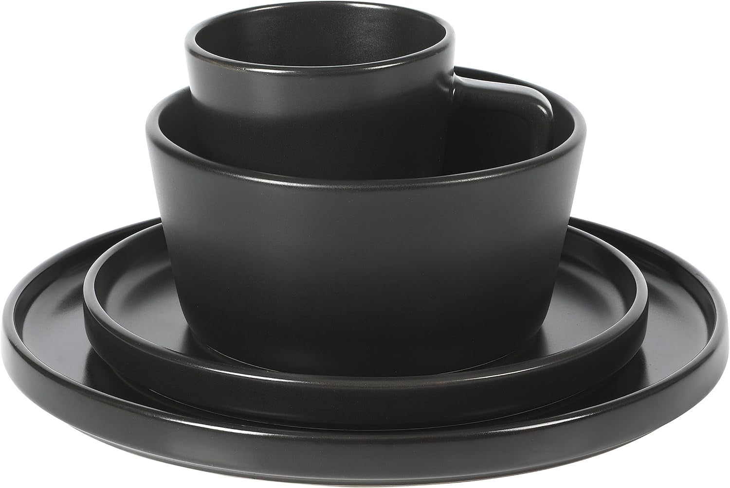 Juego de vajilla Bowery, 32 piezas, negro mate, gres, platos, tazones y tazas, 8 porciones