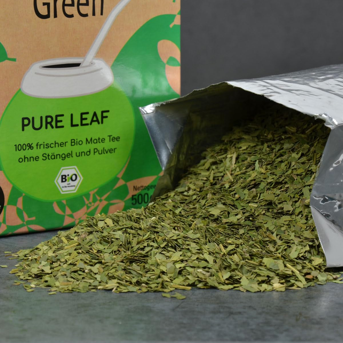 Delicatino - HOJA PURA verde natural 500G, yerba mate orgánica sin tallo, fresca y sin humo, cultivada orgánicamente, envasada al vacío para máxima frescura