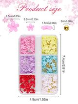 Kalolary Flowers Nail Art Charms, flores acrílicas 3D para uñas, cinco pétalos, adornos florales, gemas de uñas, diamantes de imitación, cuentas de metal mixtas para bricolaje, diseño de uñas, fabricación de joyas (2 cajas)