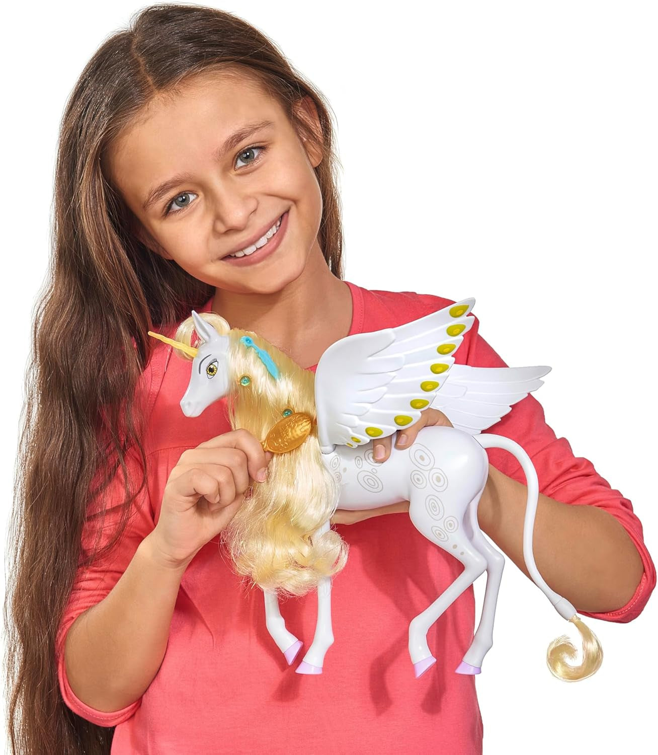 Simba 109480093 - Mia and Me Unicorn Onchao, con alas móviles, pinzas para el cabello, cepillo para peinar, caballo de juguete, poni, centopia, a partir de 3 años, rosa