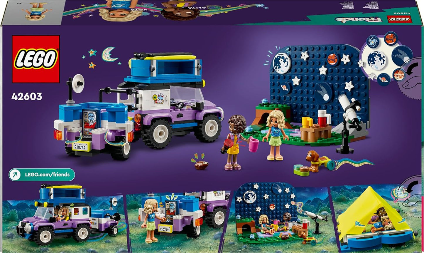 LEGO Friends Set de vehículo de acampada Stargazer con vehículo todoterreno y telescopio de juguete, regalo para niñas y niños a partir de 7 años, incluye figuras de juego Nova, Aliya y un perro 42603 Juegos de construcción Besuche den LEGO-Store