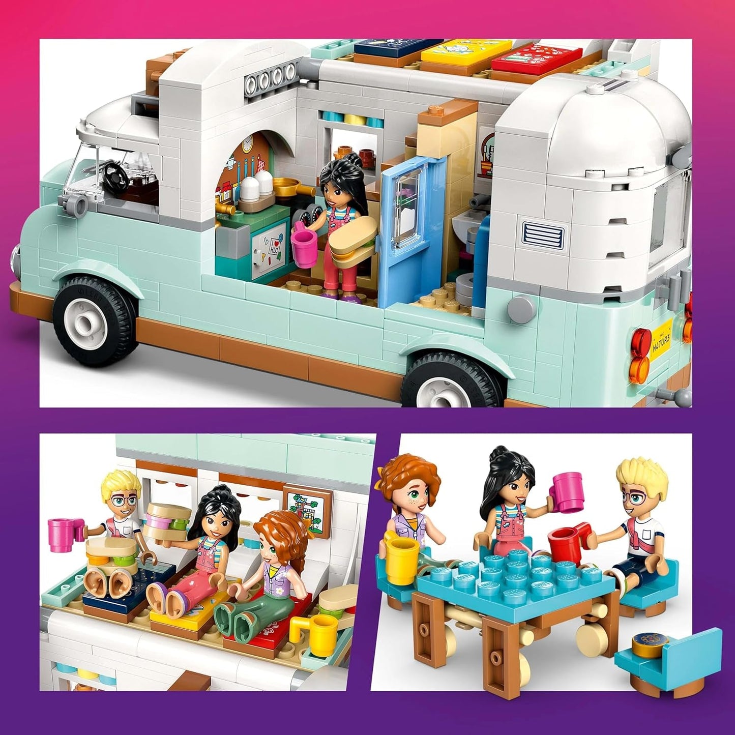 LEGO Friends Caravana, juego de construcción de rol con caravana de juguete, regalo para niñas a partir de 7 años, juego creativo con 3 minifiguras y figura del animal hurón 42663 Juegos de construcción Besuche den LEGO-Store
