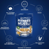 IronMaxx Fitness Muesli - Galletas y Crema, Bolsa de 2 kg | Muesli vegano rico en proteínas con contenido crujiente | Bajo en azúcar y alto en fibra.