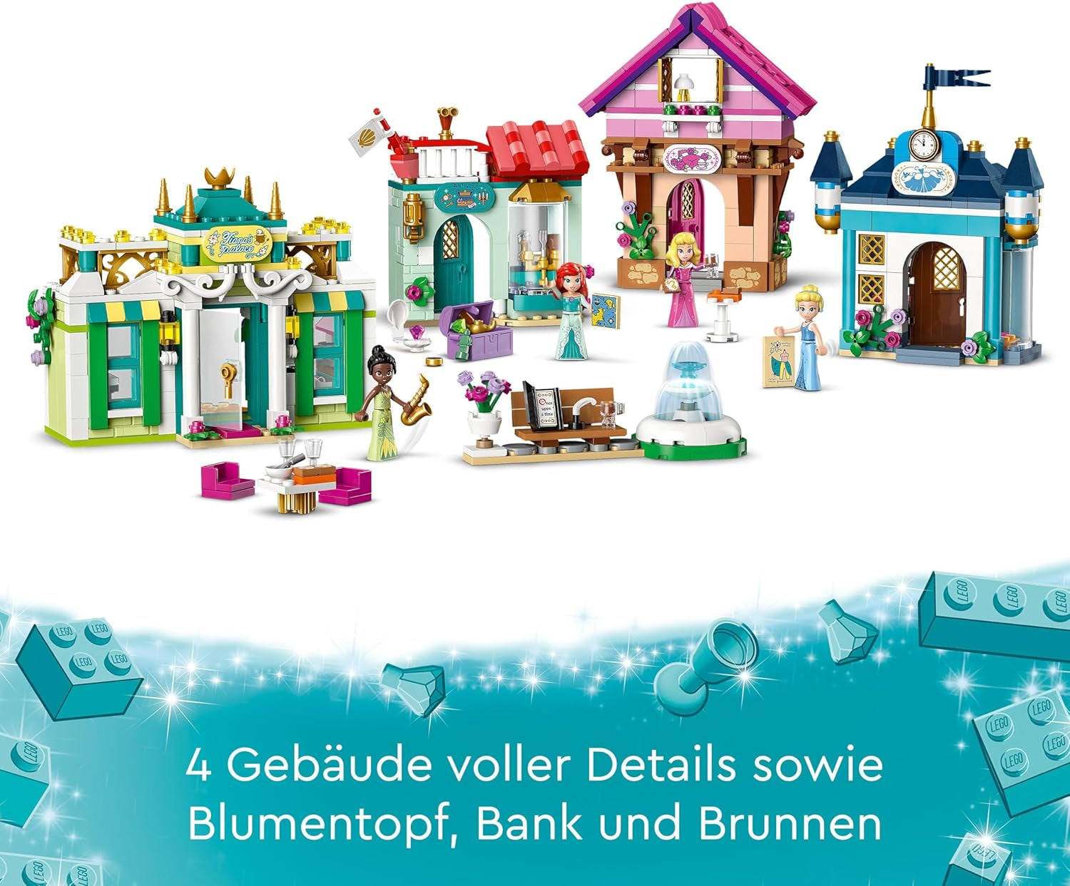 LEGO Disney Princess: Disney Princess Adventure Market, casa de juguete con 4 muñecas, incluidas Cenicienta y Ariel, juego con mapa del tesoro, regalo para niñas y niños a partir de 6 años 43246 Juegos de construcción Besuche den LEGO-Store