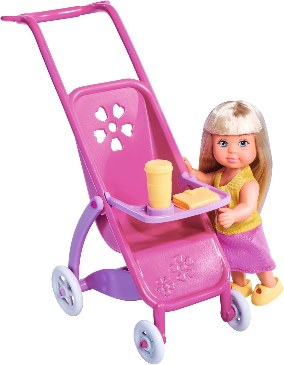 Simba 105733673 - Steffi Love Happy Family, Muñeca Embarazada, Kevin, Evi y Bebé con Cochecito, 11 Piezas, Accesorios, 30 cm, Edad 3+