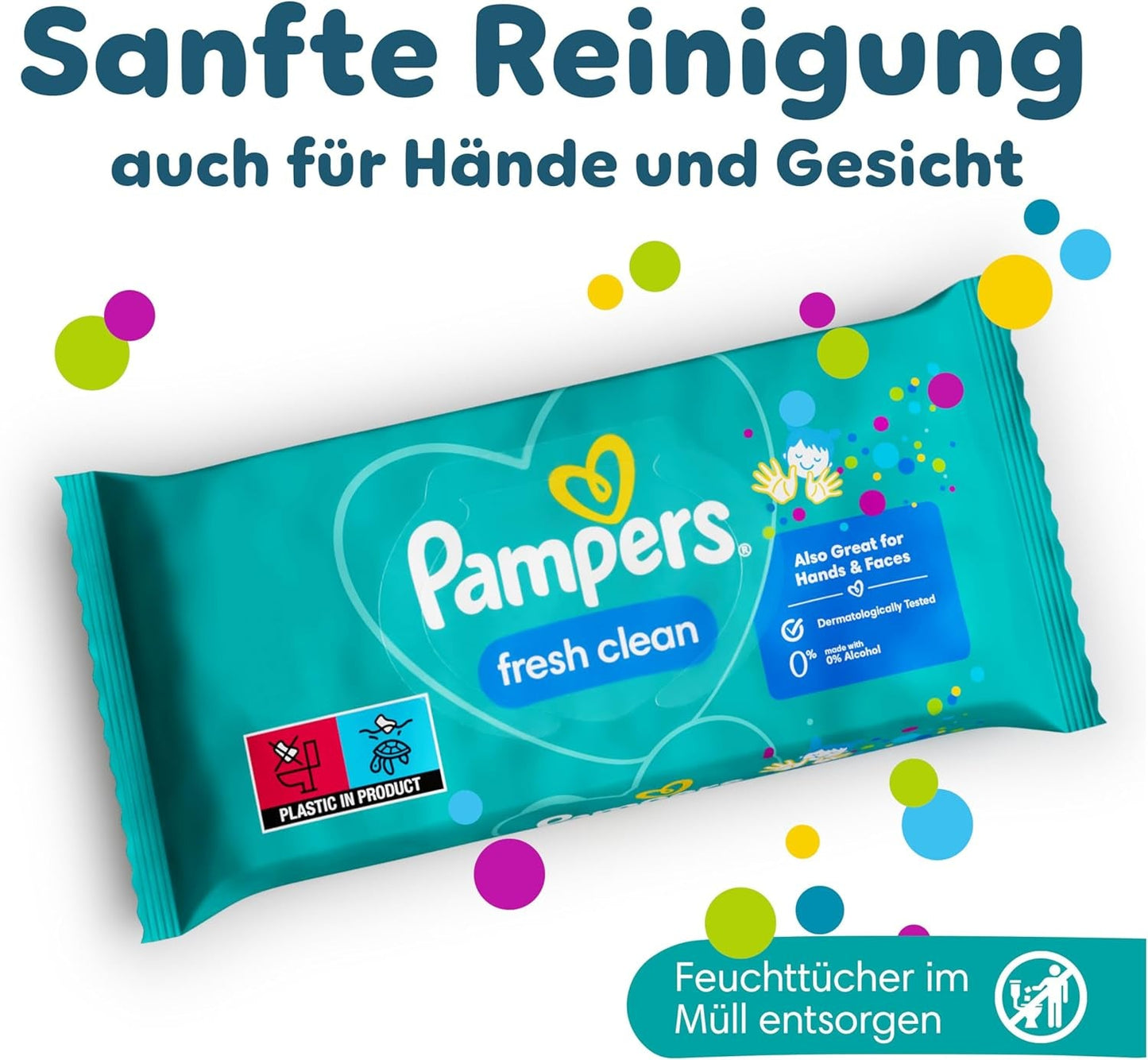 Toallitas húmedas Pampers Fresh Clean, 12 paquetes de 52 toallitas, 624 toallitas en total, aroma ligero, también adecuadas para manos y cara