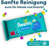 Toallitas húmedas Pampers Fresh Clean, 12 paquetes de 52 toallitas, 624 toallitas en total, aroma ligero, también adecuadas para manos y cara