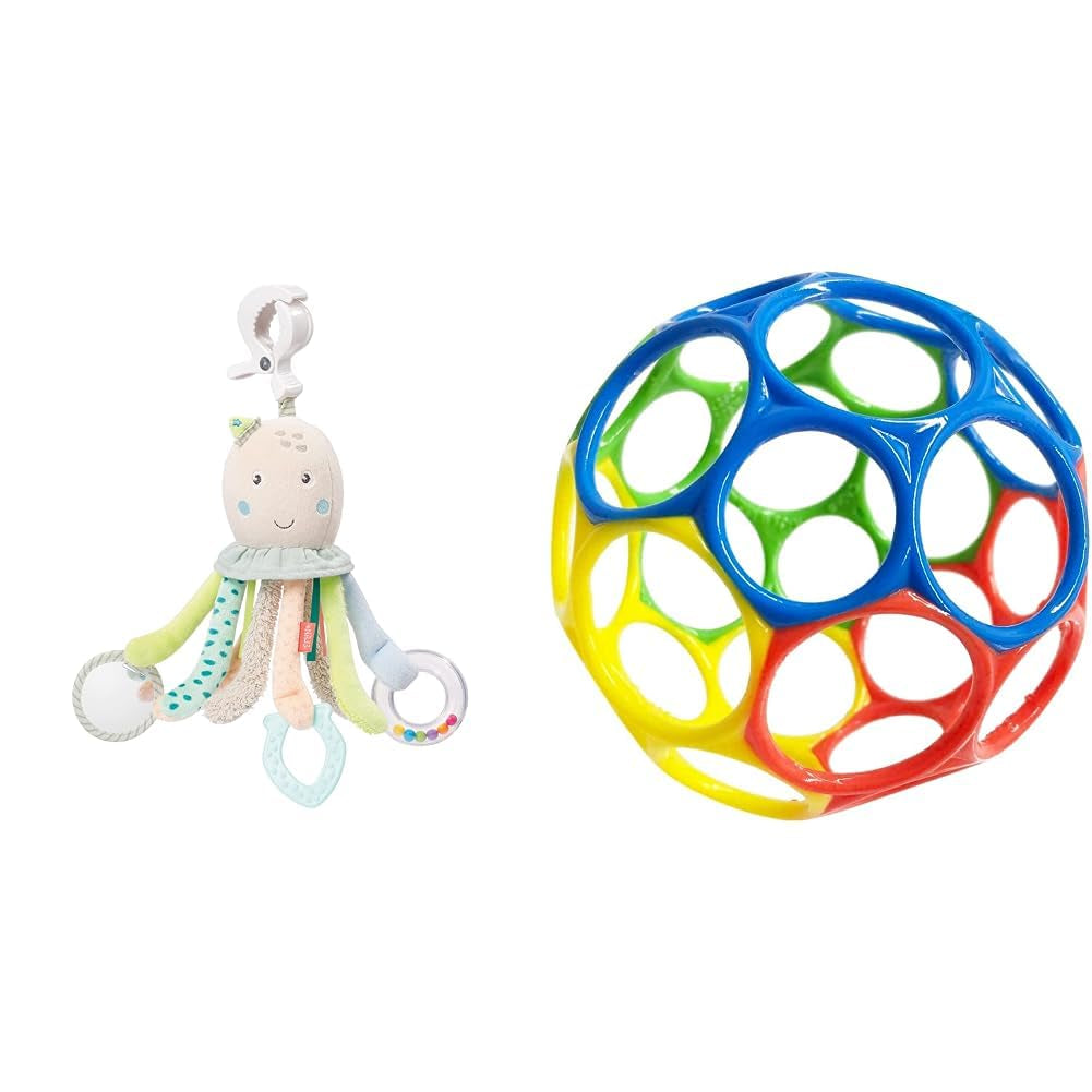 Fehn Octopus Activity Toy - Juguete de habilidades motoras para bebés para cochecitos y comienzos brillantes, Oball, juguete sonajero con bolas de agarre para caminar, juguete interactivo para bebés Bebe Toys Naty Shop Octopus Activity Toy Pack