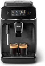 PHILIPS Cafetera espresso automática serie 2200 - 2 especialidades de café, pantalla táctil, espumador de leche clásico, molinillo cerámico, negro mate (EP2220/10)