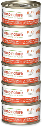 Almo Nature HFC Jelly - Comida húmeda para gatos adultos - Salmón y Zanahoria - Calidad humana, Sin gluten - 6 x 70g