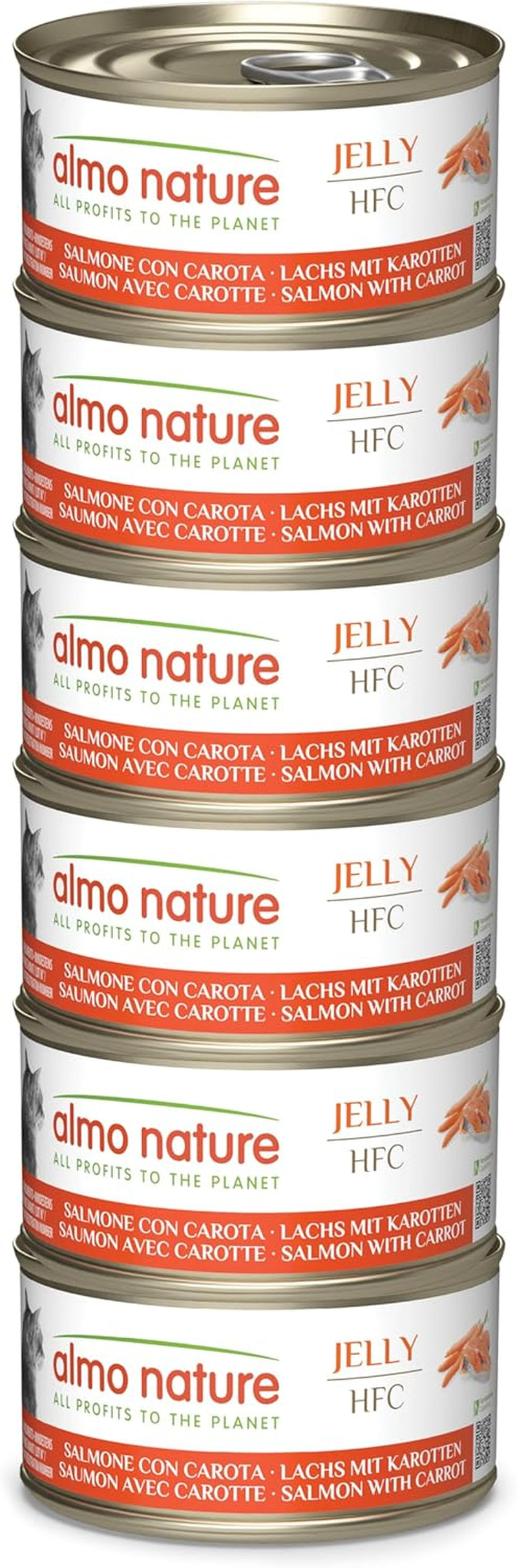 Almo Nature HFC Jelly - Comida húmeda para gatos adultos - Salmón y Zanahoria - Calidad humana, Sin gluten - 6 x 70g