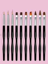 Juego de pinsel para decoración de uñas, 10 piezas de pinsel Malerei de Nageldesign, pinsel de diseño de arte de uñas profesional, pinsel de delineador fino para uñas, negro