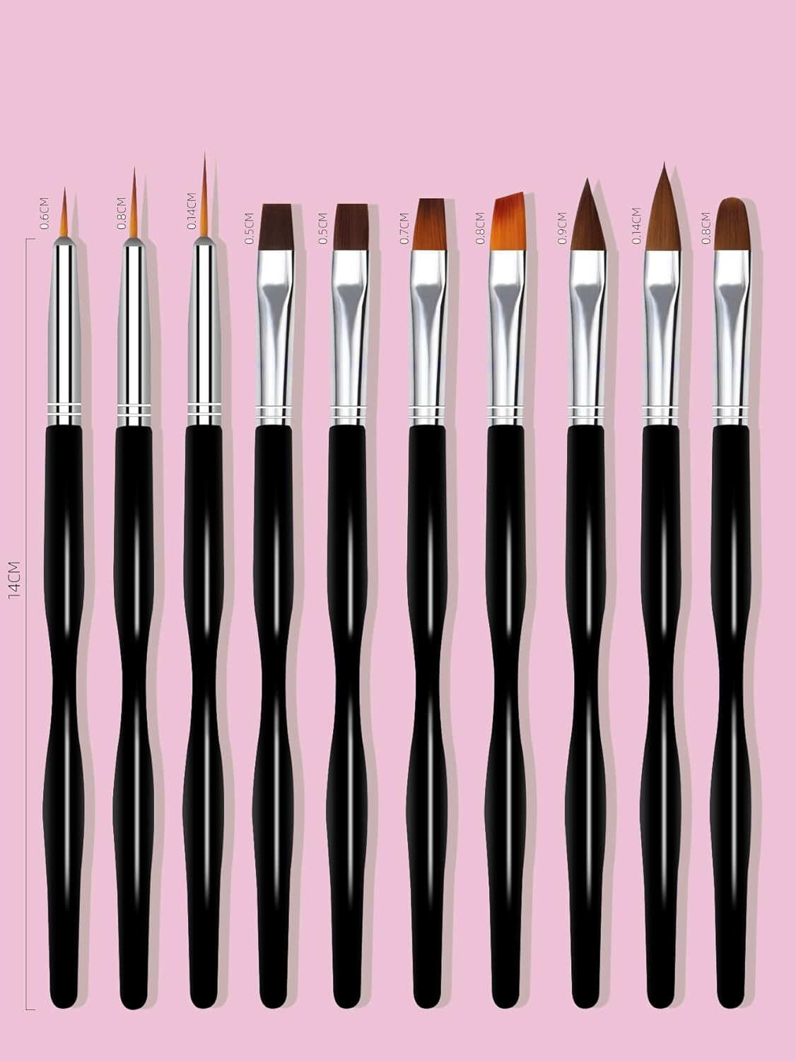 Juego de pinsel para decoración de uñas, 10 piezas de pinsel Malerei de Nageldesign, pinsel de diseño de arte de uñas profesional, pinsel de delineador fino para uñas, negro