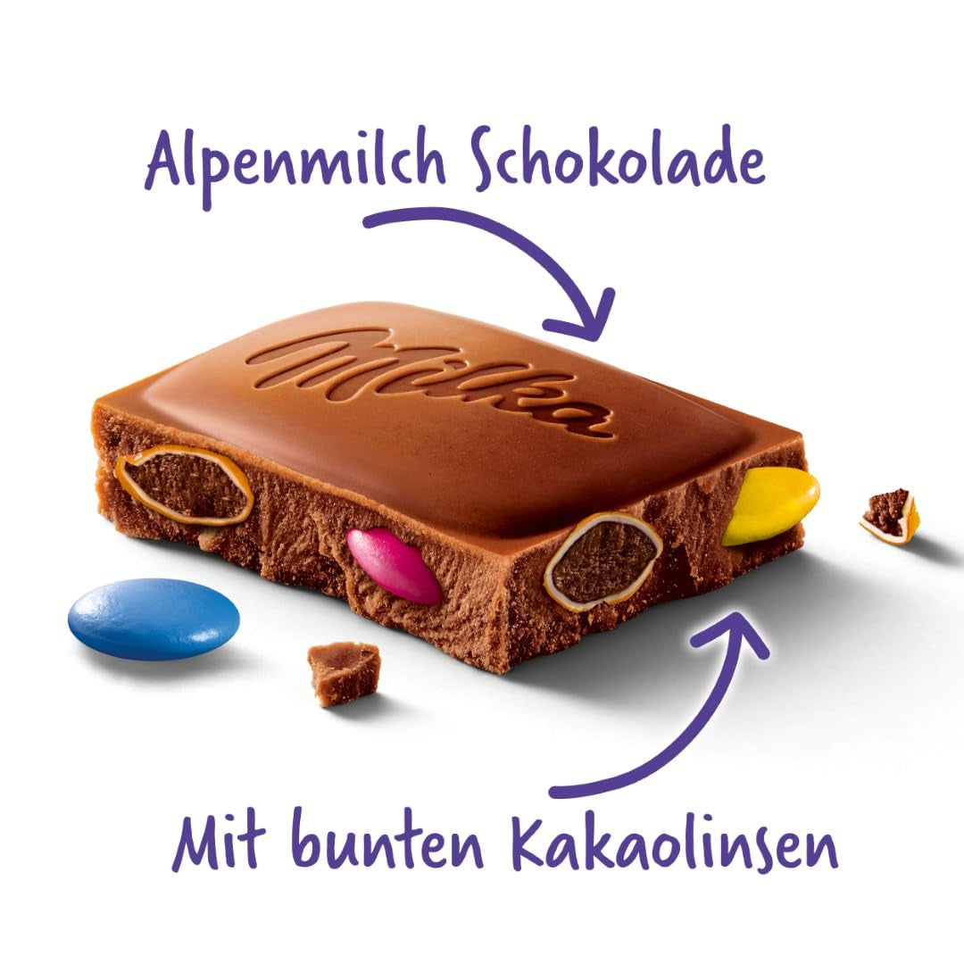 Chocolate con leche con lentejas coloreadas con cacao - Chocolate con leche alpino con lentejas crujientes con chocolate - 100g
