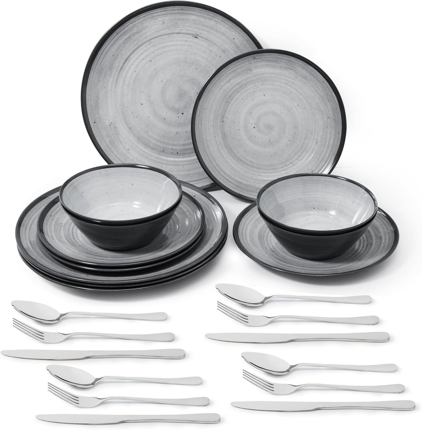 Juego de cubiertos de melamina, 24 piezas, juego de platos para acampar para 4 personas, cubiertos para exteriores e interiores