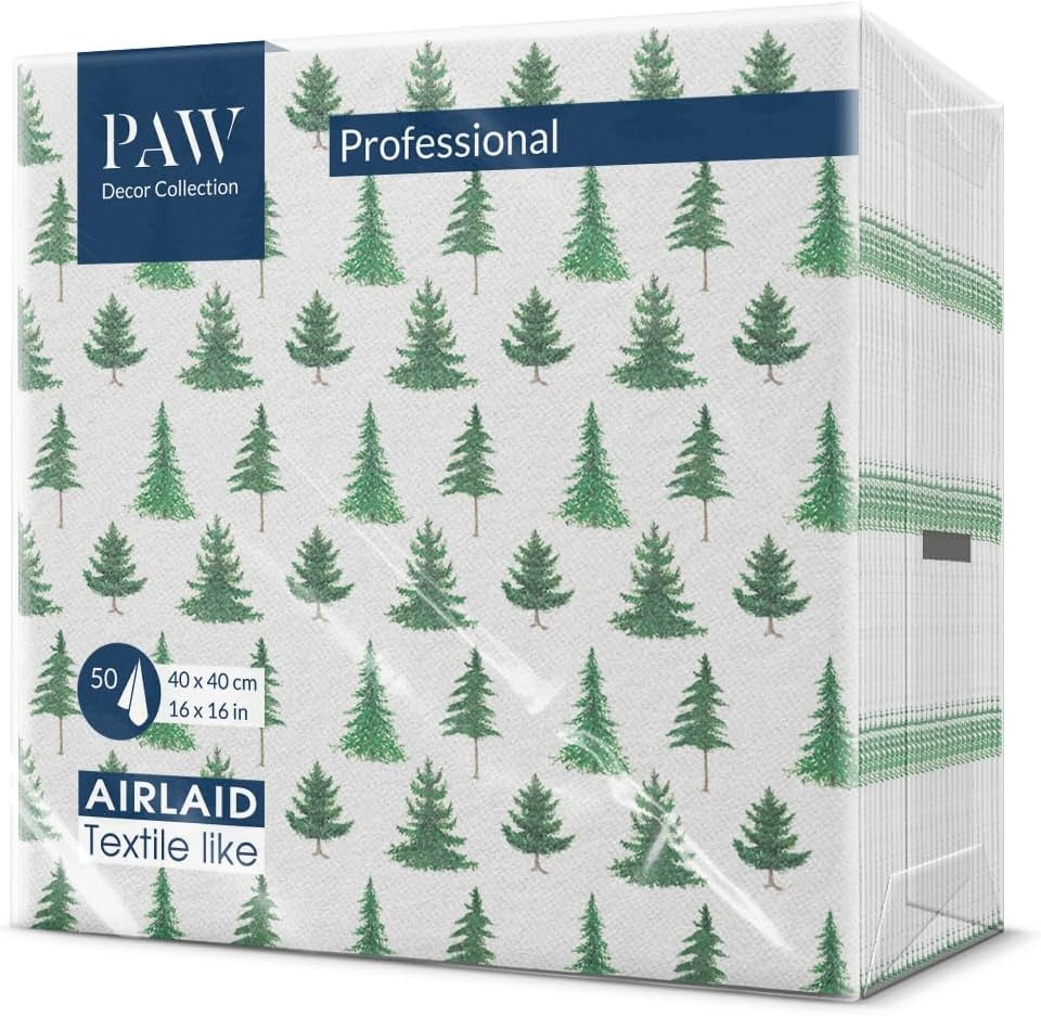 PAW - Servilletas Airlaid (40 X 40 Cm) I 50 Piezas I Perfectas para Navidad, Invierno, Vacaciones I Decoración de Mesa de Nochebuena I Servilletas Airlaid de Tela Ramas de Invierno I Ramas de Invierno