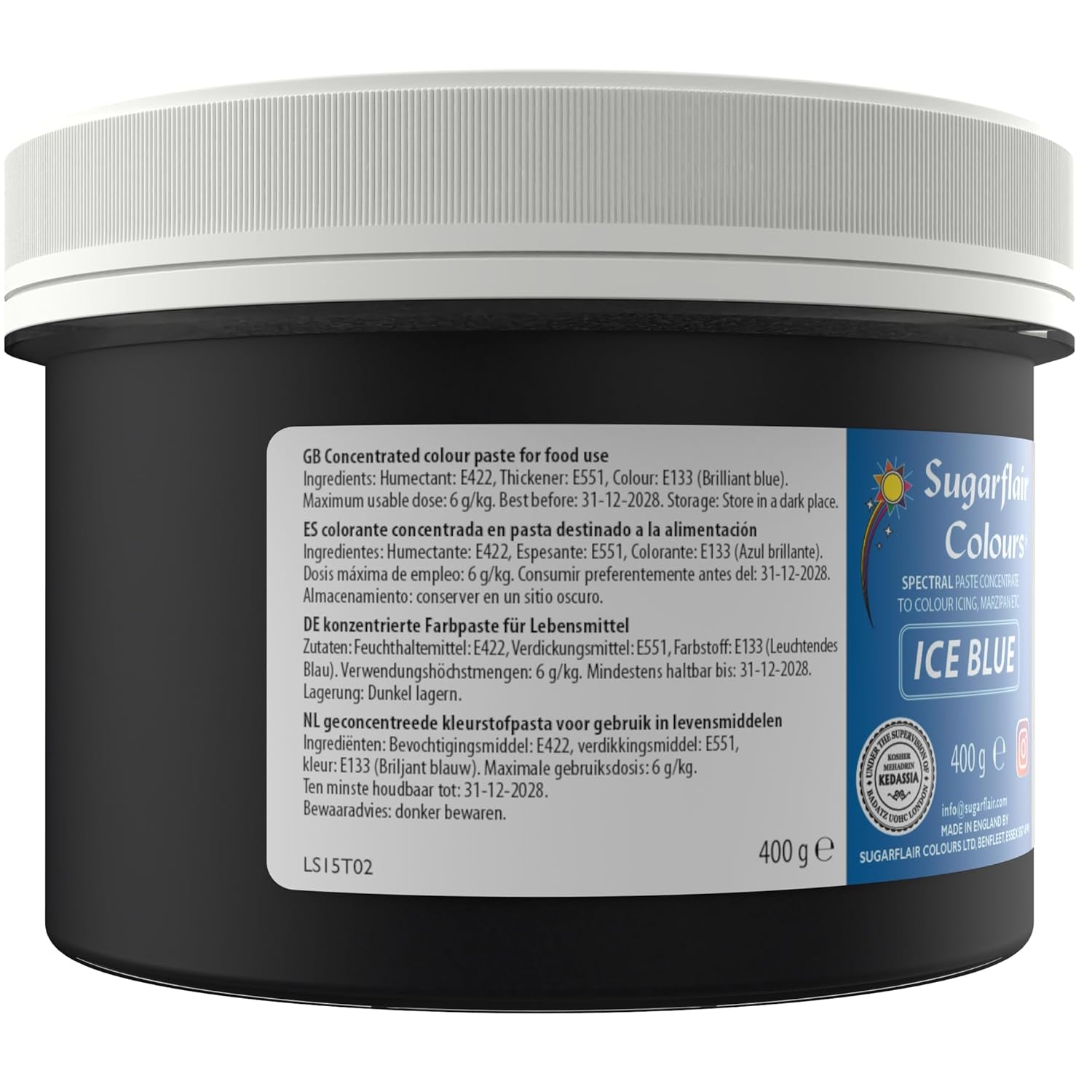 Sugarflair Colorante alimentario para pasta azul hielo, colorante alimentario para fondant y mazapán, pasta concentrada espectral - 400 g