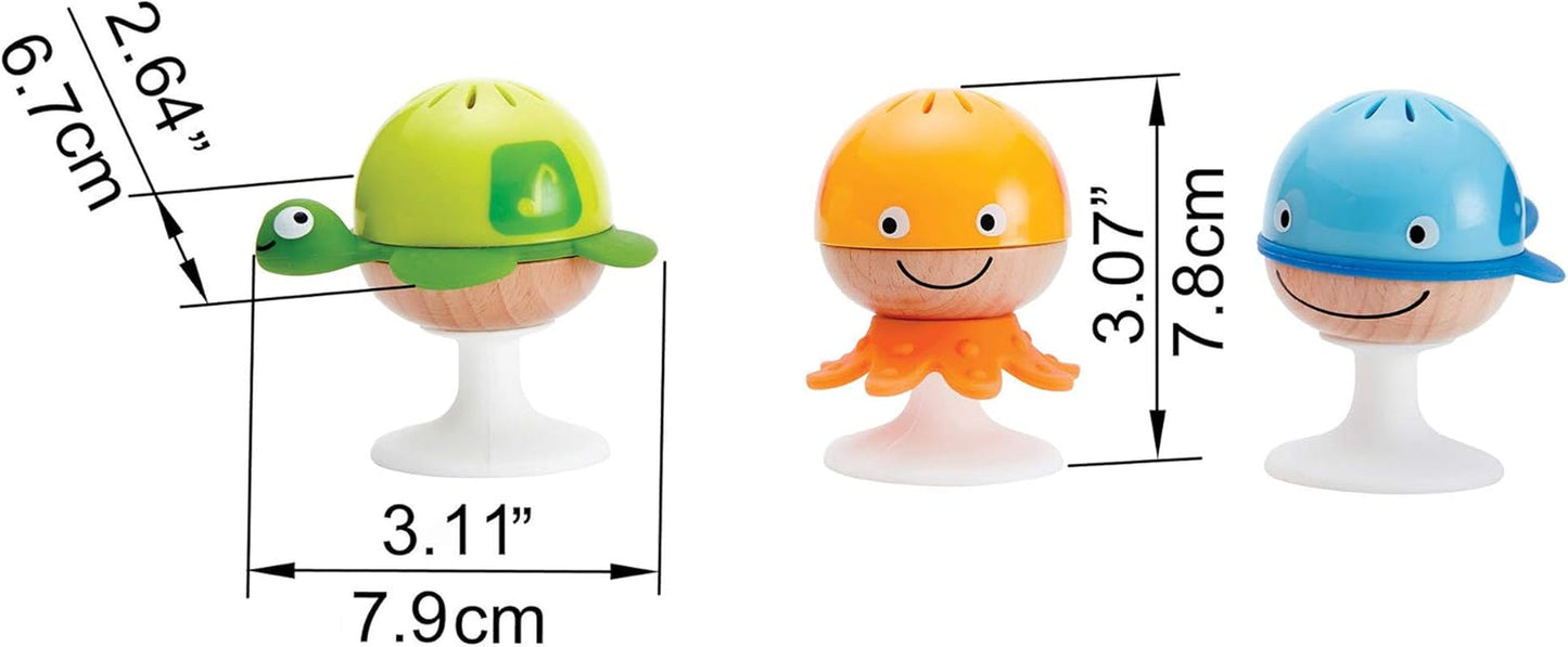 Set sonajero con ventosa Hape | Tres animales con elementos de mordedor, tortuga, pulpo y ballena | Juguete educativo desde 0 meses Bebe Toys Naty Shop