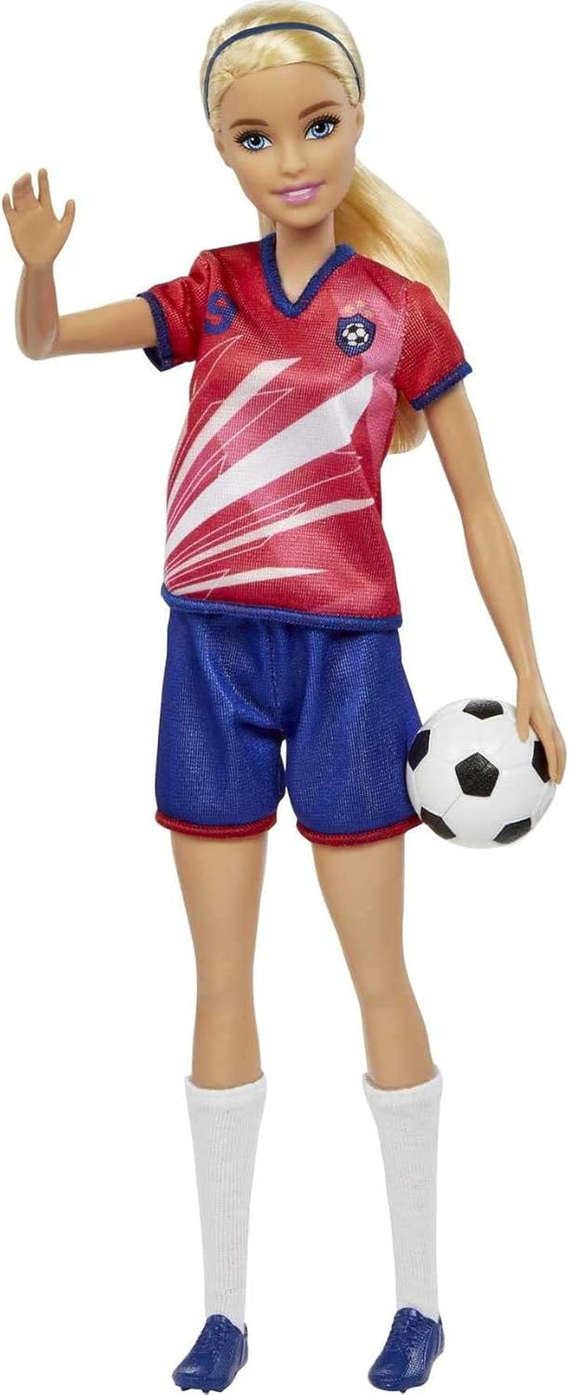 Barbie Serie Puedes Ser Cualquiera, Futbolista, Futbolista de Pelo Rubio, Jersey Rojo y Azul, Pelota, Accesorios, Muñeca Incluida, Regalo a Partir de 3 Años, HCN17