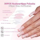 30 uñas postizas francesas – Pegamento en uñas artificiales – Uñas de gel suave para mujer – Uñas adhesivas acrílicas manicura cuadrada (rosa francés)