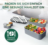 Umami Fiambrera para Adultos, Fiambrera Bento Apilable con 4 Cubiertos y Compartimentos, Fiambrera para Adultos, Contenedor de Ensalada para Llevar, Fiambrera para Picnic/Oficina, Gris Antracita, Cajas de Almacenamiento de Alimentos 1500ml Naty Shop