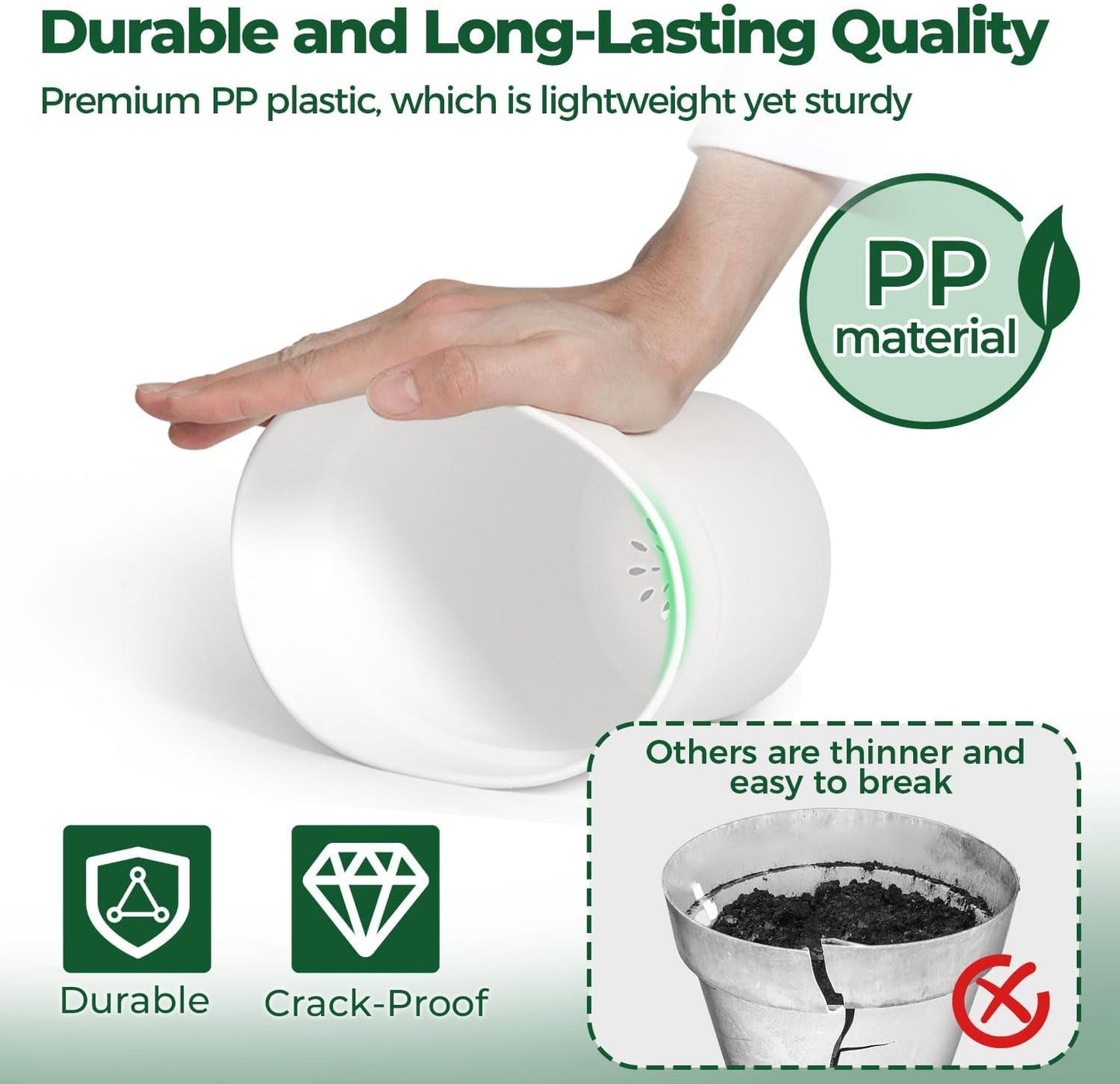 T4U Maceta de Plástico con Platillo de 16 cm, Juego de 6 Macetas de Plástico para Hierbas con Múltiples Orificios de Drenaje, Maceta Redonda para Plantas Suculentas de Interior y Balcón, Cactus, Blanco