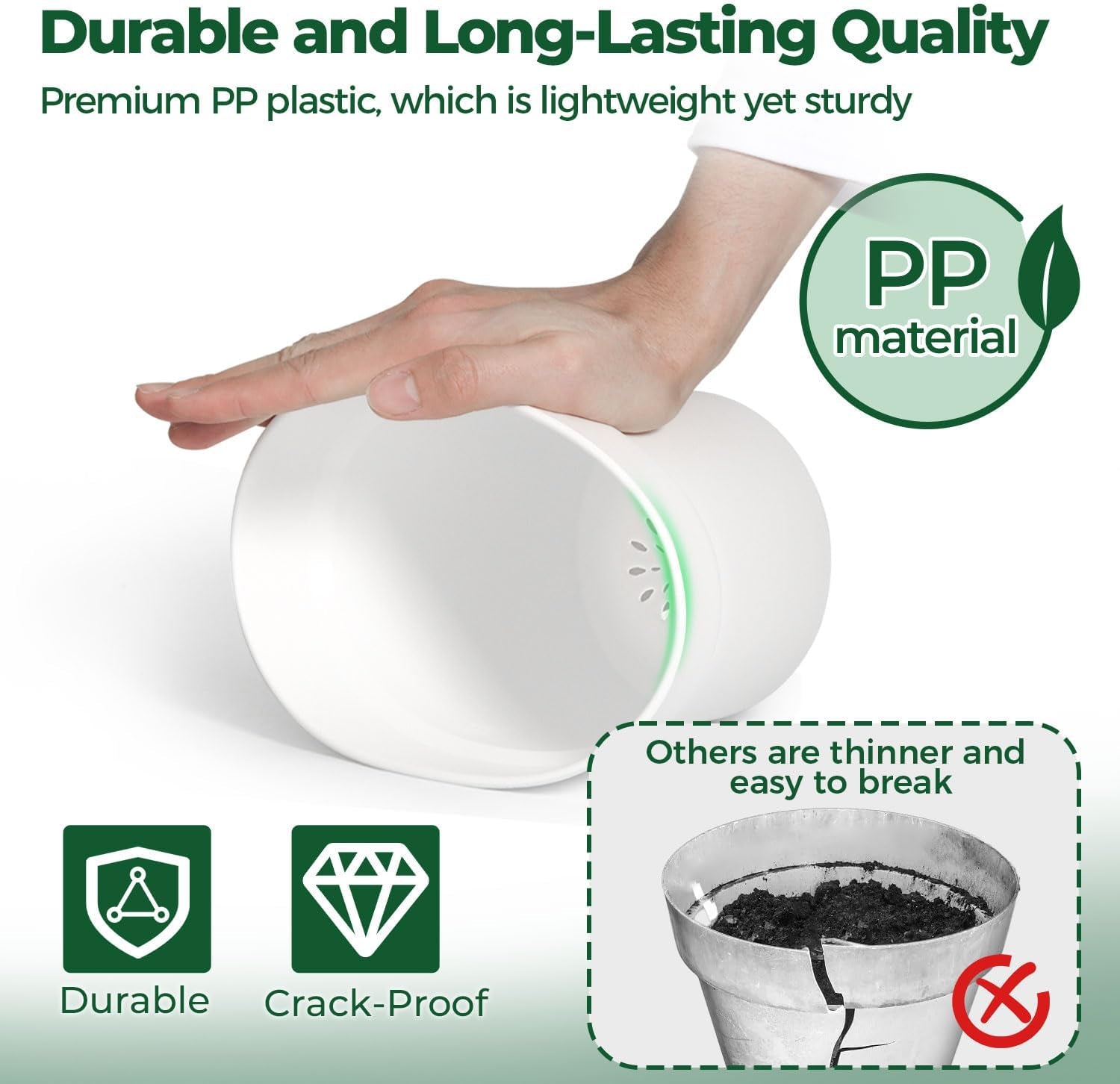 T4U Maceta de Plástico con Platillo de 16 cm, Juego de 6 Macetas de Plástico para Hierbas con Múltiples Orificios de Drenaje, Maceta Redonda para Plantas Suculentas de Interior y Balcón, Cactus, Blanco