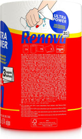 Rollos de cocina Renova Renova Ultrapower | 24 rollos XXL = 60 rollos estándar | 3 capas ultraabsorbentes y de máxima resistencia | papel certificado fsc
