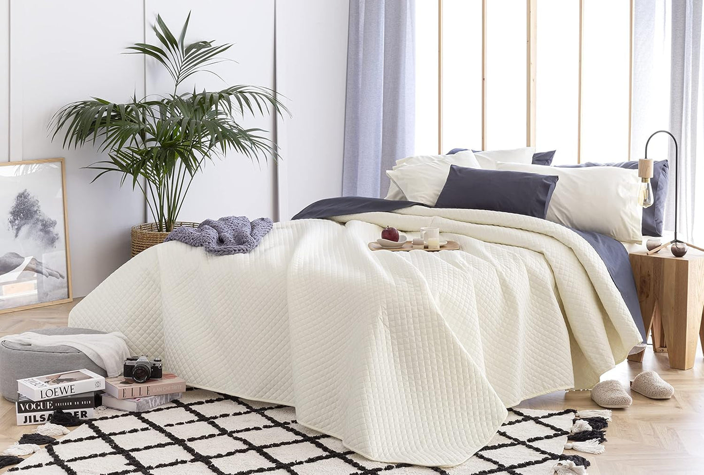 Todocama Fine Boutique Colcha Estampado de Diamantes Primavera Verano Otoño Invierno 100% Microfibra Extra Suave Colcha Multifuncional 105-200 X 260cm Beige Camas y Mantas Besuche de Todocama-Store