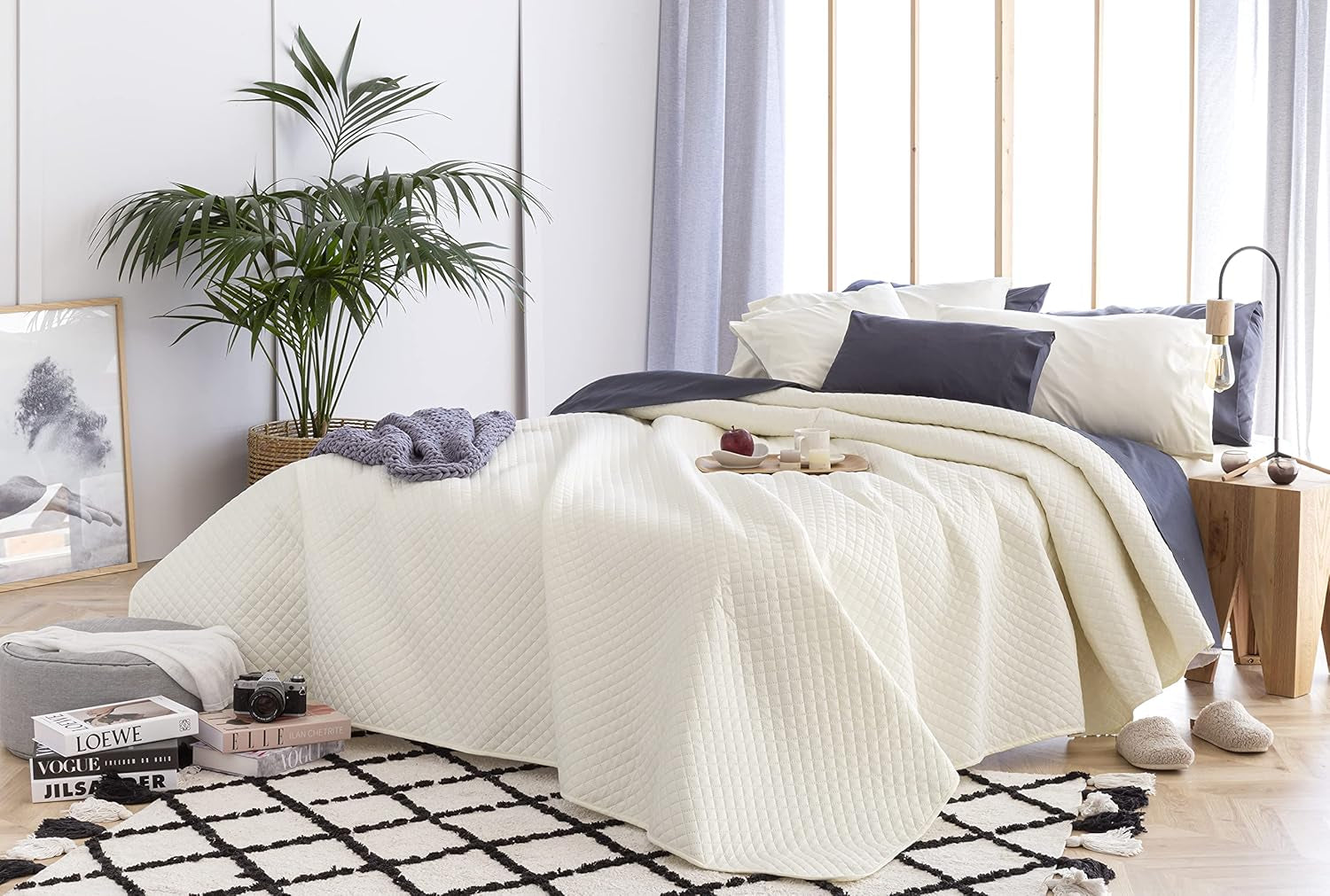 Todocama Fine Boutique Colcha Estampado de Diamantes Primavera Verano Otoño Invierno 100% Microfibra Extra Suave Colcha Multifuncional 105-200 X 260cm Beige Camas y Mantas Besuche de Todocama-Store