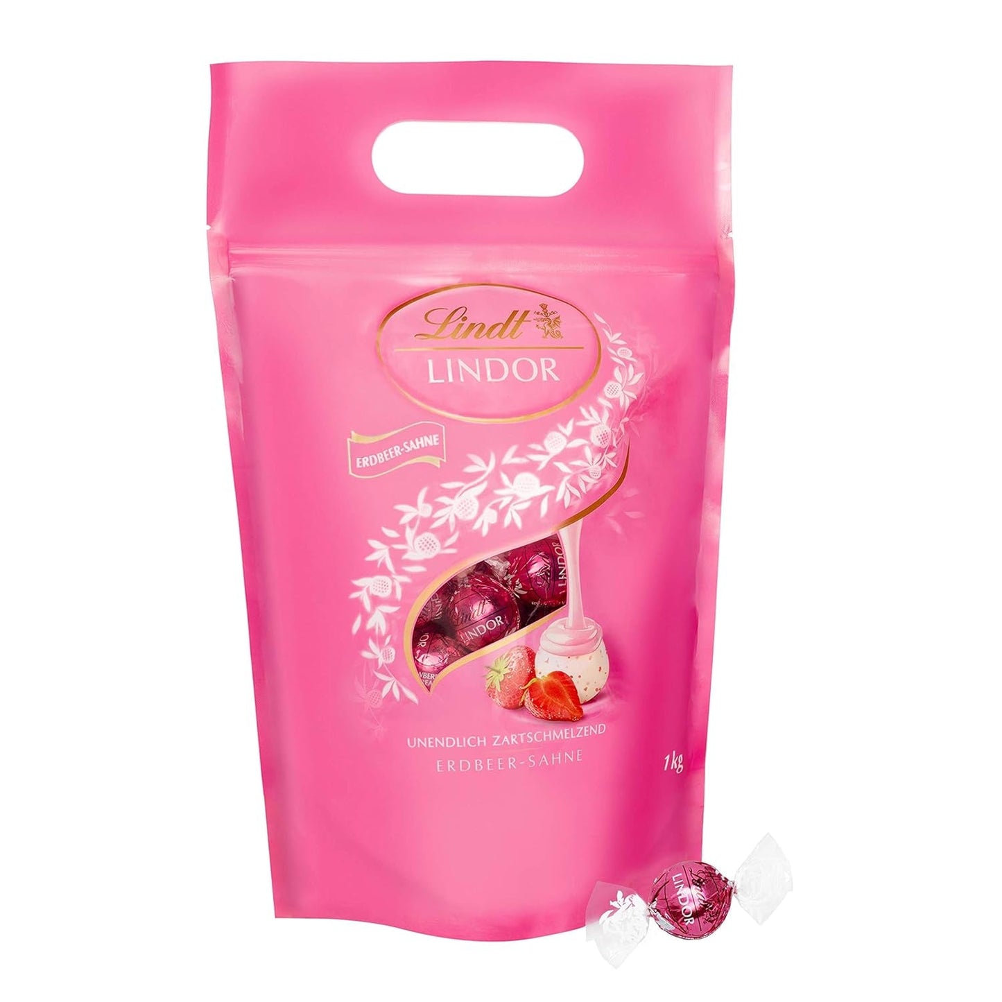Mezcla de chocolate LINDOR | 1371 gramos | Aprox. 109 bolas: Bolitas de chocolate con leche y LINDOR con crema de fresa | Bolsa de 1 kg, aprox. 80 bolitas de chocolate chocolate blanco con crema de fresa