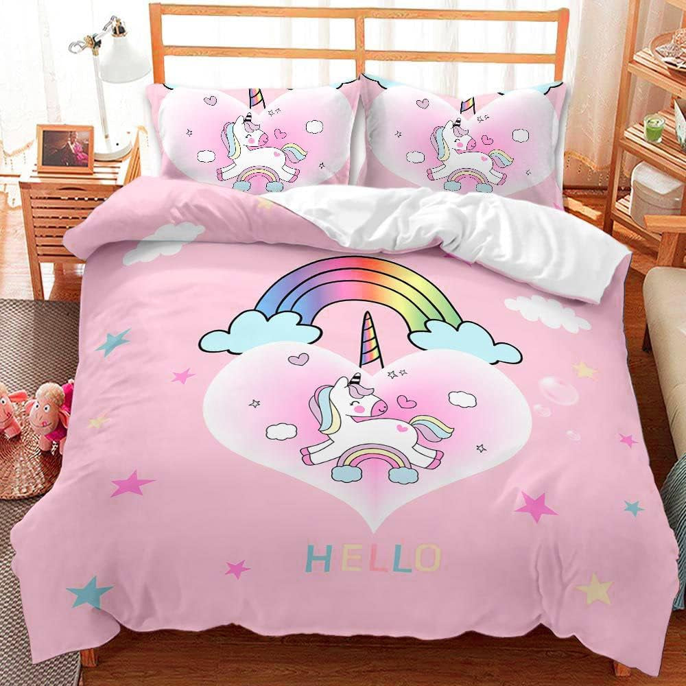 Ropa de cama para niña, Unicornio, 2 fundas de almohada Ropa de cama infantil Naty Shop Unicornio Rosa (modelo 2) 200×200 Cm