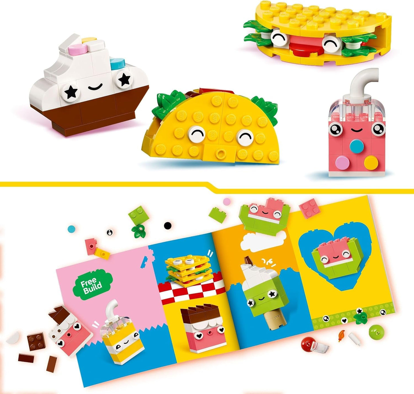 LEGO Classic Diversión Creativa para Construir Bocadillos, Juguete de Comida para Juegos de Roles Imaginativos, Set de Construcción para Niños y Niñas de 4 Años, Cupcake, Aguacate, Paleta y Taco 11039 Juegos de Construcción Besuche den LEGO-Store