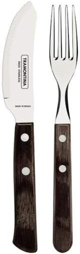 Tramontina PIZZA Besteck, Juego de 8 Piezas, Para 4 Personas, Rostfreier Edelstahl, Fsc-Zertifizierte Holzgriffe, Spülmaschinenfest Kitchen Naty Shop