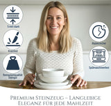 Juego de vajilla de porcelana Crystal de 48 piezas GANADOR DE LA PRUEBA Juego de vajilla de porcelana transparente Cuencos y platos Vajilla para 12 juegos de vajilla Pure Living en blanco