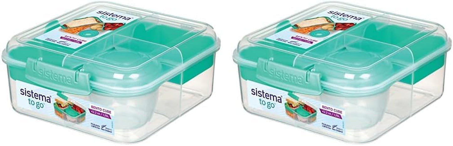 Sistema de fiambrera Bento Box TO GO con compartimentos | Fiambrera de 1,25 L con recipiente para yogur/fruta | para niños y adultos l | Sin BPA Minty Teal [21685-8T], Verde Menta Naty Shop Cajas para Conservar Alimentos Verde Menta 1,25 Litros (Paquete de 2)