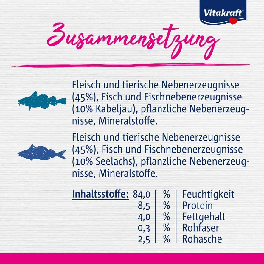 Vitakraft Poésie Délice, Selección de Pescado, Nassfutter Katze, Katzennassfutter en Salsa, mit Seelachs, mit Kabeljau, ohne Zusatz von Zucker und Getreide (1 paquete con 6 x 85 g)
