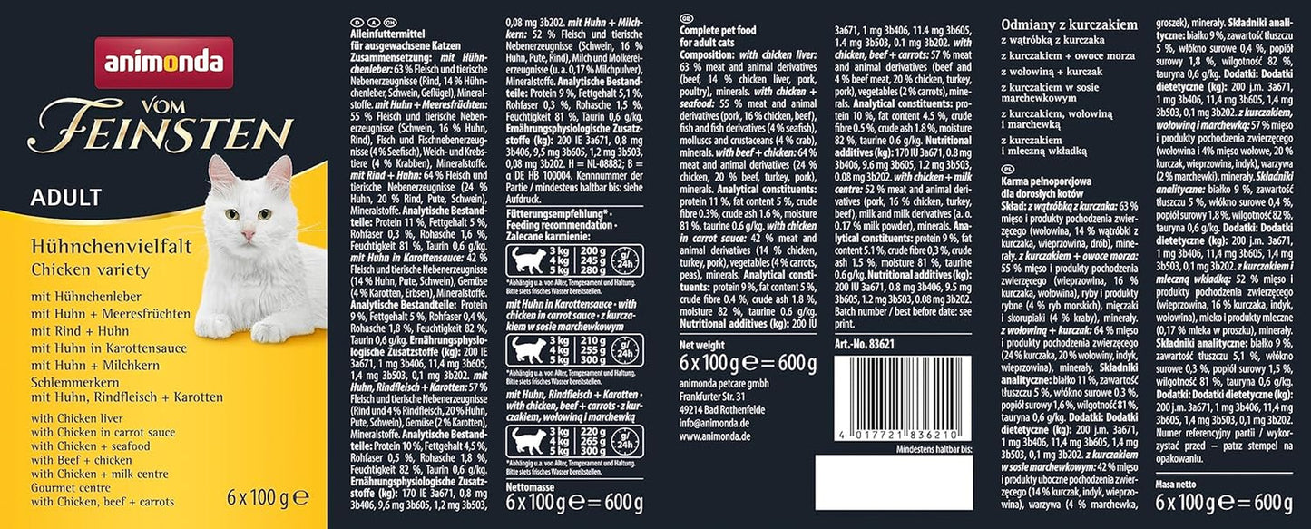 animonda Vom Feinsten Comida húmeda para gatos adultos, variedad de pollo, 6 x 100 g