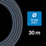 Fiskars L Manguera de agua, Protección UV, Prueba de presión, Rigidez torsional Nivel 4 (de 5), 30 m, Ø 1,3 cm (1/2"), 4,2 kg, Negro/Naranja/Azul, 1027105