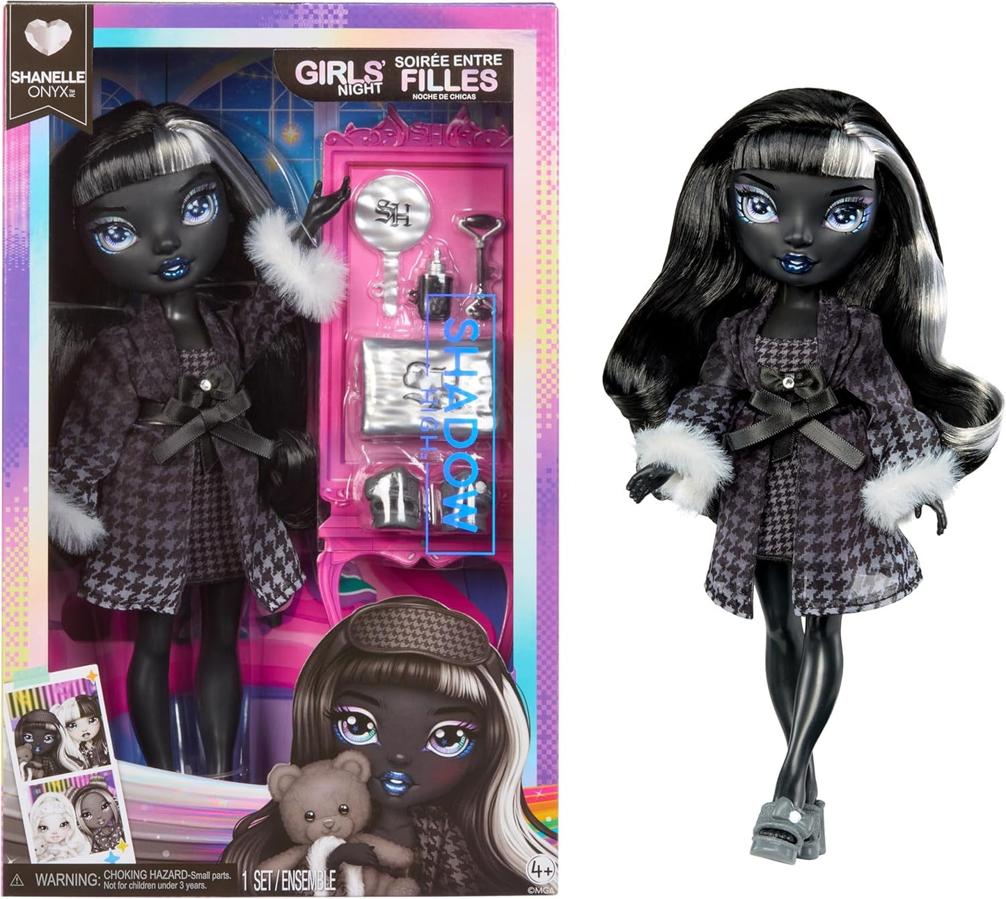 Rainbow High Shadow High Girl's Night - Shanelle Onyx - Muñeca de moda de 28 cm en tonos grises, pelo negro y conjunto con accesorios y peine - Para coleccionistas y niños a partir de 6 años