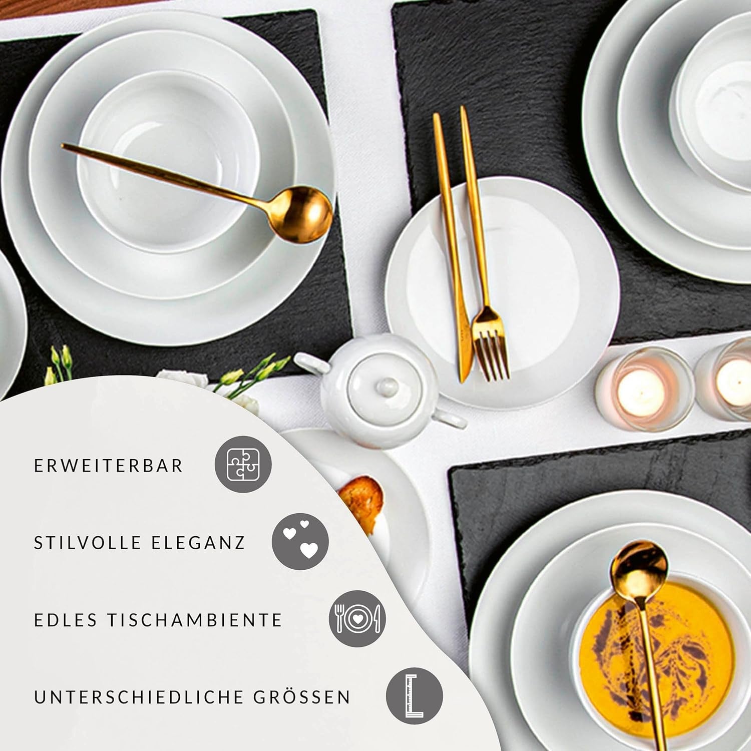 Sänger Juego de tazas de café New Port, juego de 12 tazas para 6, tazas y platillos de porcelana blanca, 150 ml | LA COLECCIÓN PREMIUM