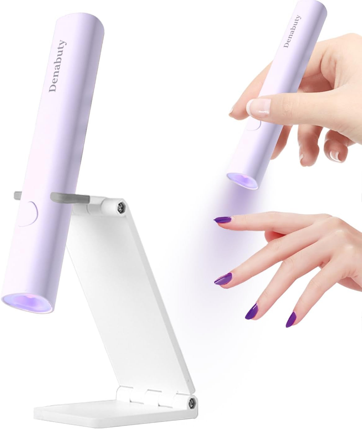 Denabuty Lámpara UV para Esmalte de Uñas de Gel, Mini Lámpara LED U V para Reemplazo de Uñas con Soporte Tragbare Pequeña Lámpara de Uñas UV para Esmalte de Uñas de Gel, para Aushärten Von Nagelkleber y Nail Tips Blanco