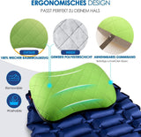 HIKENTURE Almohada Inflable para Camping/Viaje con Funda de Almohada Extraíble, Almohada Ergonómica, Cómoda Almohada para el Cuello para Viajes/Exteriores, Almohada Inflable para el Cuello de Viaje (Verde)... Almohadas Ortopédicas Cervicales Naty Shop