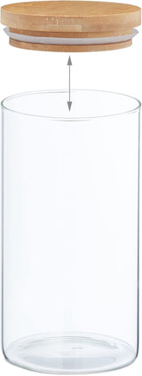 Relaxdays Tarros de Conservación con Tapa de Bambú Juego de 3 Tarros de Vidrio Redondos 1000ml Transparente/Natural Antigoteo 18x10cm Cajas de Conservación de Alimentos Naty Shop